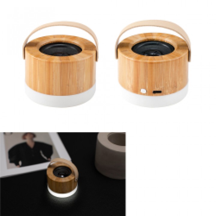 LED Işıklı Bambu Logo Baskılı Promosyon Bluetooth 5.0 Hoparlör